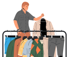 Man near rack with clothes png