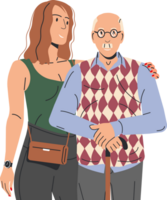 Adult daughter hugging old father png