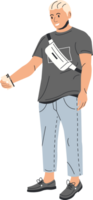 Mann mit Gürtel Tasche und Smartphone png