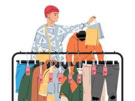 Man near rack with clothes png