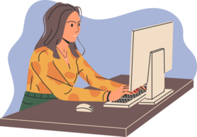 femme travail sur ordinateur dans Bureau ou Accueil png