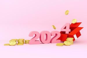 New year 2024 gift box full money concept 3d rendering. photo