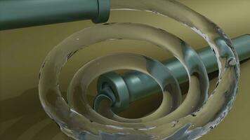 agua se mueve en espiral tubo. diseño. 3d animación de agua Moviente arriba espiral tubo dentro tubo. agua se mueve arriba transparente espiral tubo en brillante de colores antecedentes foto