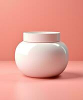 AI generated a white jar on pink background with white lips photo