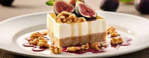 AI generated a dessert made with yogurt, walnuts and figs photo