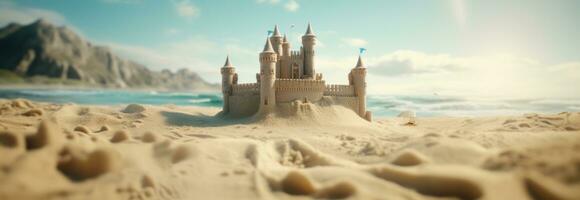 AI generated a castle made of sand in the beach photo