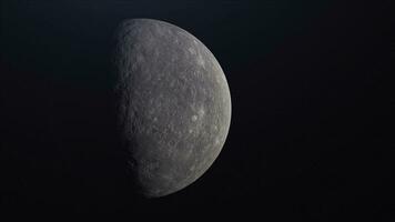 asombroso cosmos antecedentes con giratorio realista Luna. animación. astronómico cuerpo, lleno Luna ciclo, ver desde espacio, gris giratorio esfera entre estrellas. foto