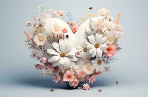 AI generated a big white heart with flowers surrounding it photo