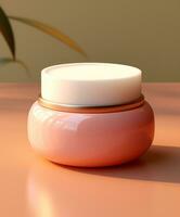 AI generated a pink cream jar sits on top of a pink table photo