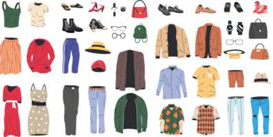 Collection of woman and man wardrobe png