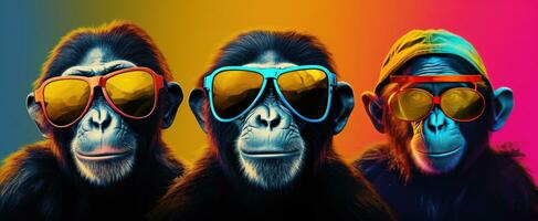 ai generado Tres monos vistiendo Gafas de sol foto