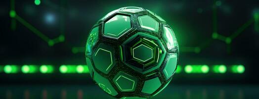 ai generado el futurista fútbol pelota tiene un verde recubrimiento foto