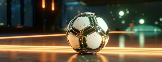 AI generated the soccer ball and its light shining on it photo