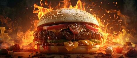 AI generated this burger has been burned in the oven photo
