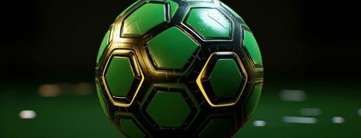 AI generated the futuristic soccer ball has a green lining photo