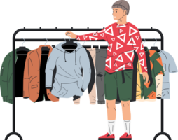 Man near rack with clothes png