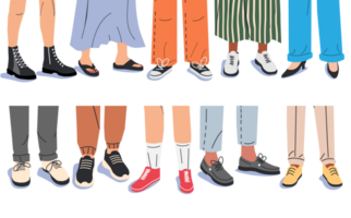 Various female and male shoes with feet png