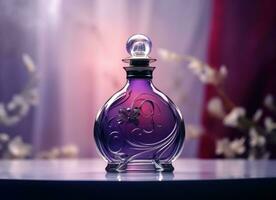 AI generated perfume bottle with purple background on its bottle, photo