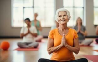 AI generated senior yoga class in the gym for women photo