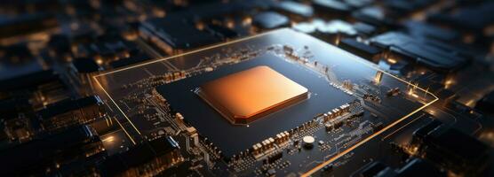 AI generated the electronic chip with a circuit board in the background photo