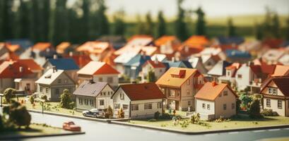 ai generado miniatura casas en un pequeño pueblo foto