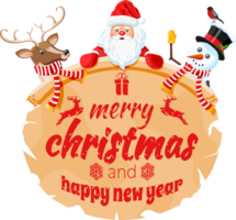 Santa claus, snowman and deer christmas characters png