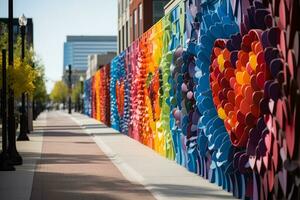 AI generated An urban landscape adorned with rainbow motifs symbolizing the citys support for Pride Month and the LGBTQ community photo