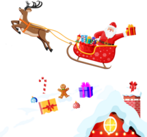 Santa Claus on Sleigh Full of Gifts and His Reindeers png