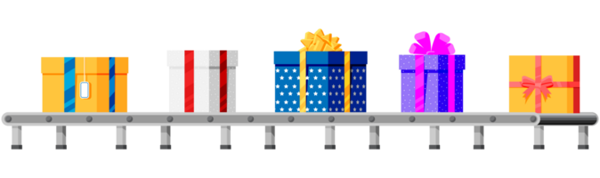 Navidad fábrica paquetes regalos cajas png