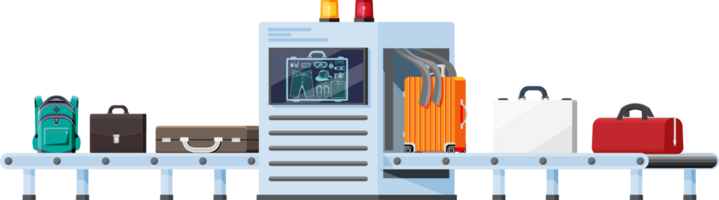 luchthaven veiligheid scanner. transportband met bagage png