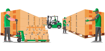 Warehouse Shelves with Boxes and Mover png
