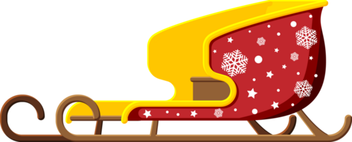 Empty santa sleigh with snowflakes. png