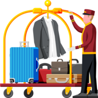 Hotel Bellboy at Work Carrying Guests Bags. png