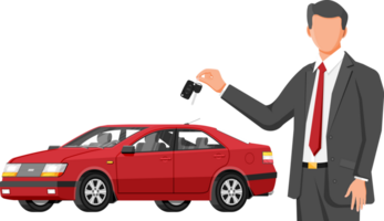 Passenger Car and Businessman Holding Key. png