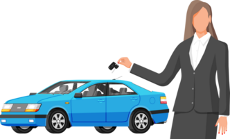 Passenger Car and Businesswoman Holding Key. png