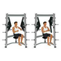 Man doing single arm hammer strength chest machine exercise. vector