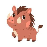 Cute cartoon warthog vector childish vector illustration in flat style. For poster, greeting card and baby design. Vector illustration