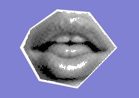 acortar Arte conjunto boca y labios, sonrisa, lengua, puntos punk y2k negro y blanco collage elementos, en de colores antecedentes retro vector