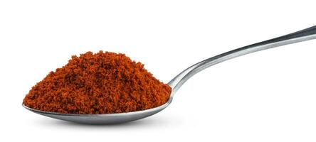 Ground red paprika in spoon isolated on white background photo