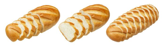 largo pan. rebanado blanco un pan aislado en blanco antecedentes foto