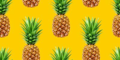 Pineapple, summer ananas seamless pattern on yellow background photo