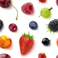 Seamless pattern of berries isolated on white background, flat lay, top view photo