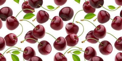 Cherry isolated on white background with clipping path, seamless pattern photo