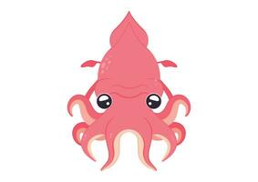 Cartoon Squid Vector Flat Design Isolated on White Background. Cute Cartoon Octopus