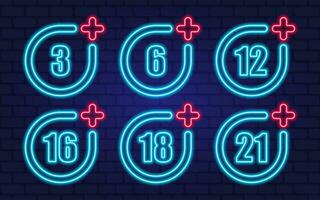 Age restriction icons set. Neon style icons. Age limit icons. Vector illustration