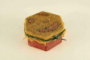 a small box with a small piece of fabric on it photo