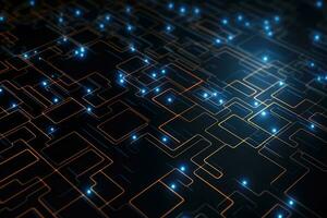 AI generated abstract circuit board background, 3d render, computer digital image, Abstract digital network background, technology and complex engineering concept, AI Generated photo