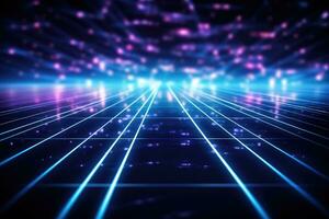 AI generated Futuristic technology background with glowing lines and dots. 3d rendering, Abstract technology and circuit board wallpaper with digital glowing waves and patterns, AI Generated photo