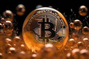 AI generated Bitcoin in a crystal ball. Bitcoin is a modern way of exchange and this crypto currency is a convenient means of payment in the financial market, Bitcoin bubble inflation, AI Generated photo