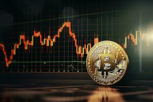 AI generated Bitcoin cryptocurrency on the background of the financial chart. Cryptocurrency concept, bitcoin with price chart, AI Generated photo